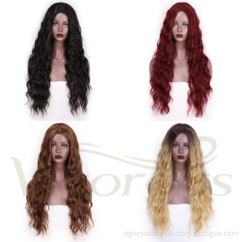 Vigorous Deep Curly Wavy Free Parting Wigs High Temperature Synthetic Hair Wig for Black Women 1B Natural Black Color